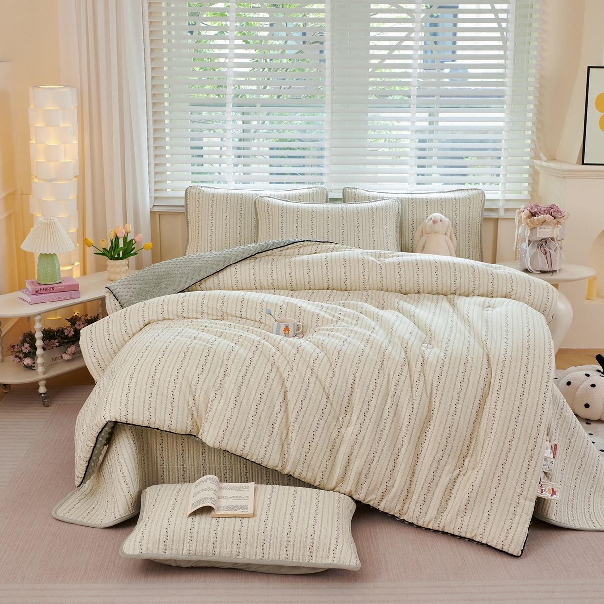 缔锦家纺 2025新款软糯全棉豆豆被被子被芯 青芷