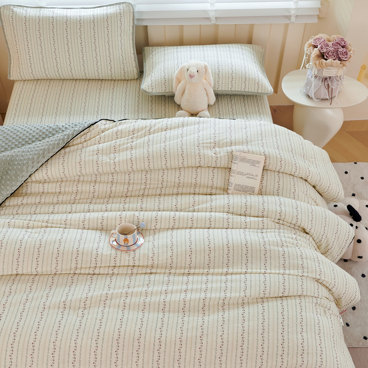 91家纺网 家纺一手货源 找家纺 缔锦家纺 2025新款软糯全棉豆豆被被子被芯 青芷