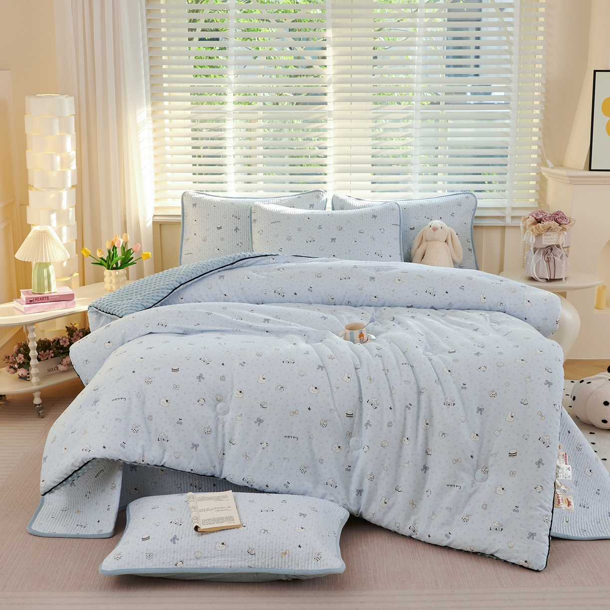 缔锦家纺 2025新款软糯全棉豆豆被被子被芯 薄荷小猫