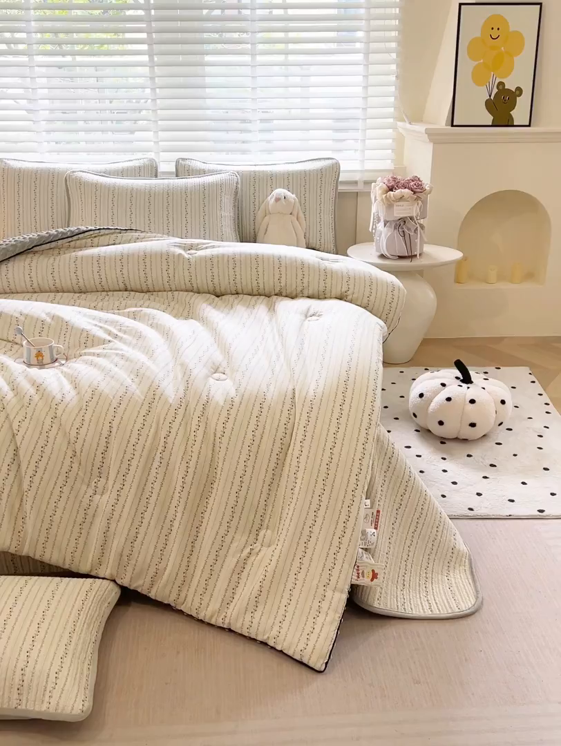 91家纺网 家纺一手货源 找家纺 缔锦家纺 2025新款软糯全棉豆豆被被子被芯 青芷