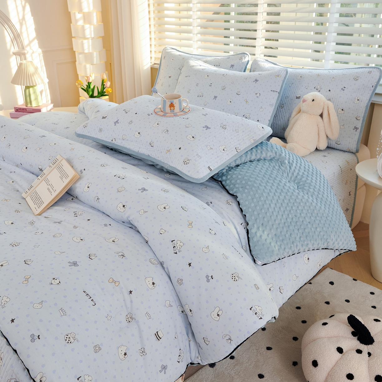 91家纺网 家纺一手货源 找家纺 缔锦家纺 2025新款软糯全棉豆豆被被子被芯 薄荷小猫