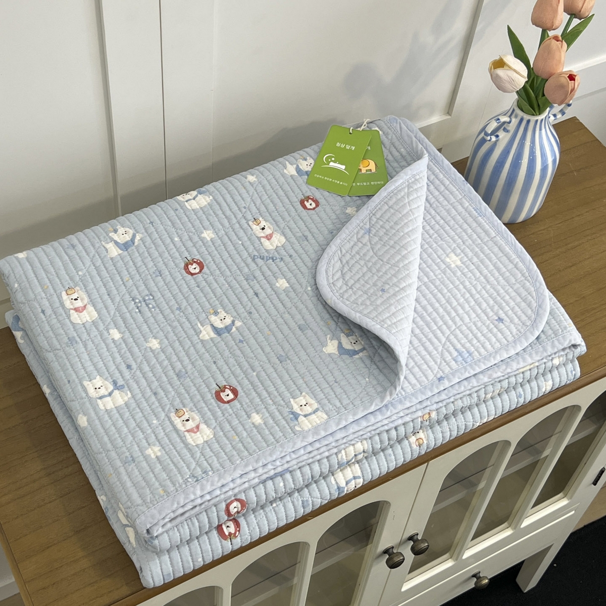 91家纺网 家纺一手货源 找家纺 沐纯家居 2025新款跑量款双面纯棉 棉花填充水洗床盖 吉吉猫