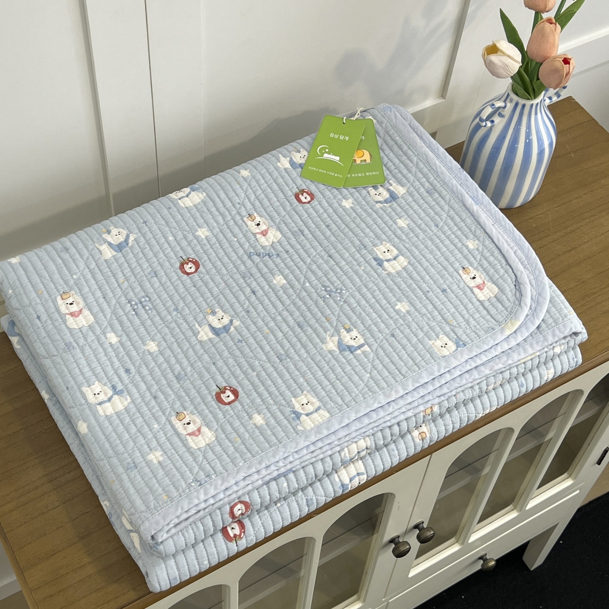 91家纺网 家纺一手货源 找家纺 沐纯家居 2025新款跑量款双面纯棉 棉花填充水洗床盖 吉吉猫