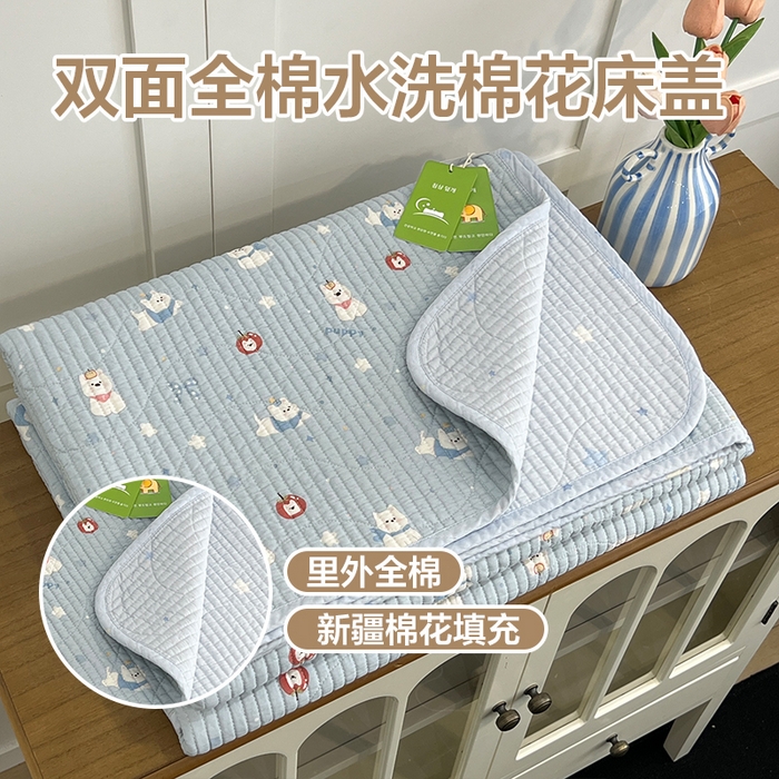 沐纯家居 2025新款跑量款双面纯棉 棉花填充水洗床盖 吉吉猫