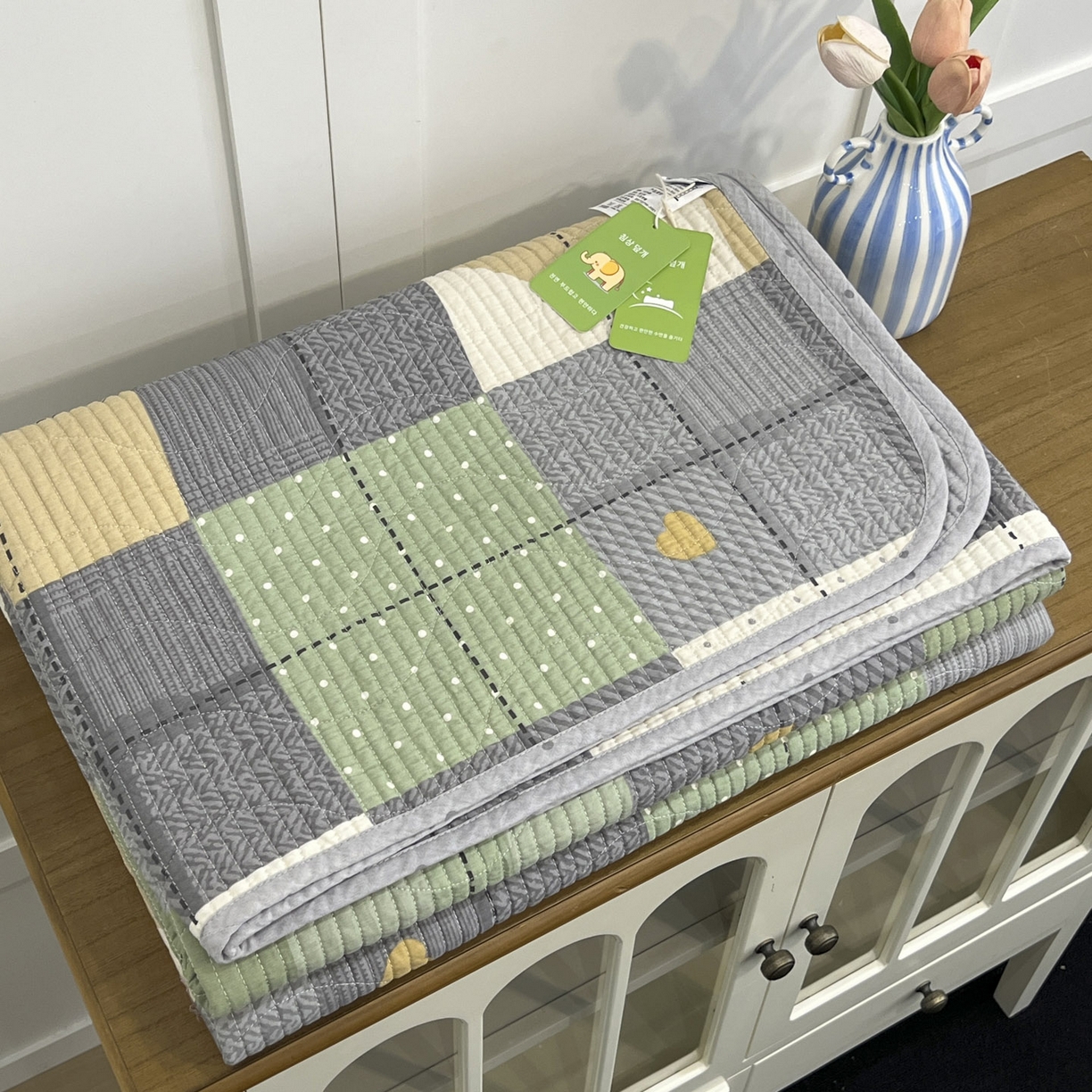 91家纺网 家纺一手货源 找家纺 沐纯家居 2025新款跑量款双面纯棉 棉花填充水洗床盖 浪漫绿格