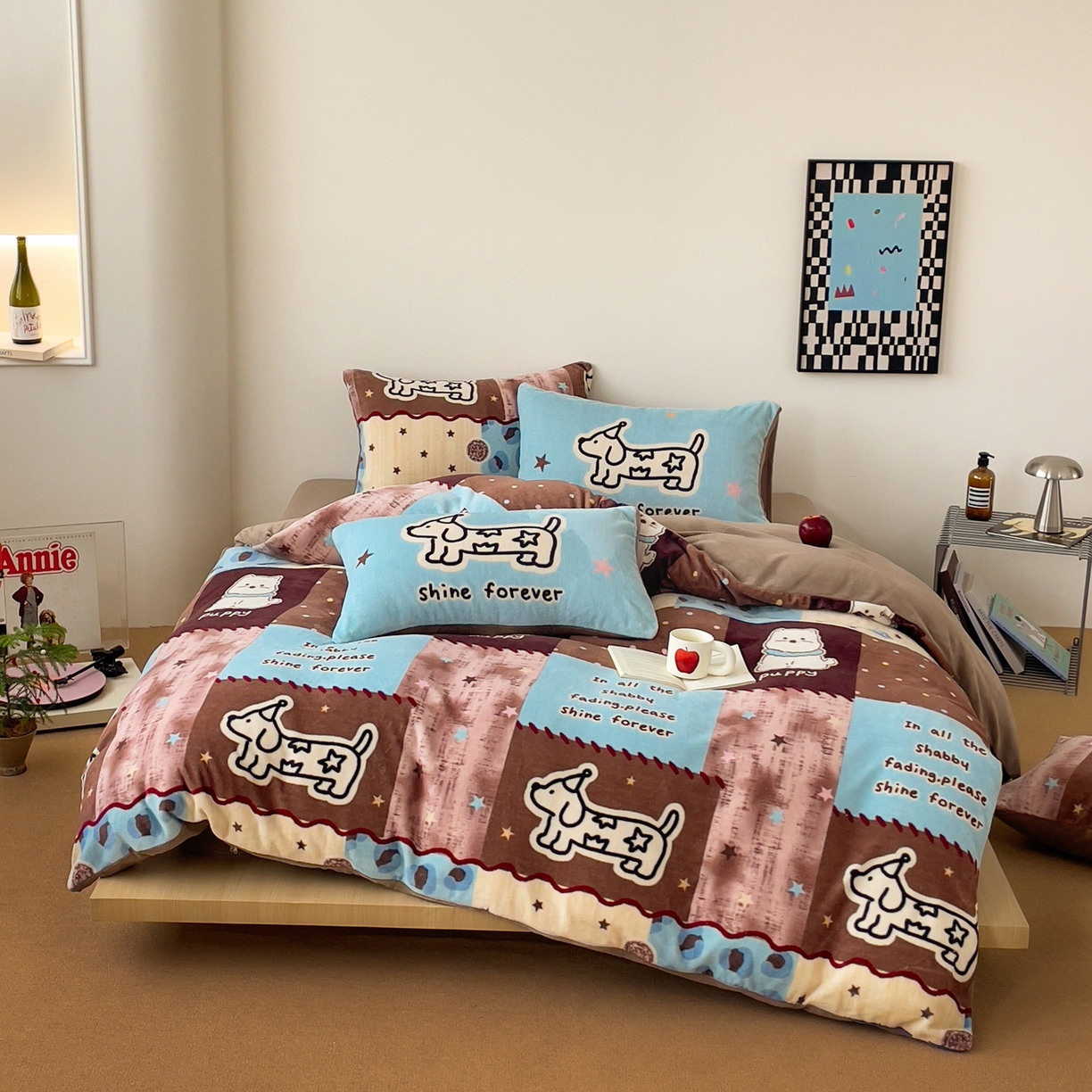 91家纺网 家纺一手货源 找家纺 （总）摩妮卡 2025新款牛奶绒枕套混搭卡通复古床盖四件套