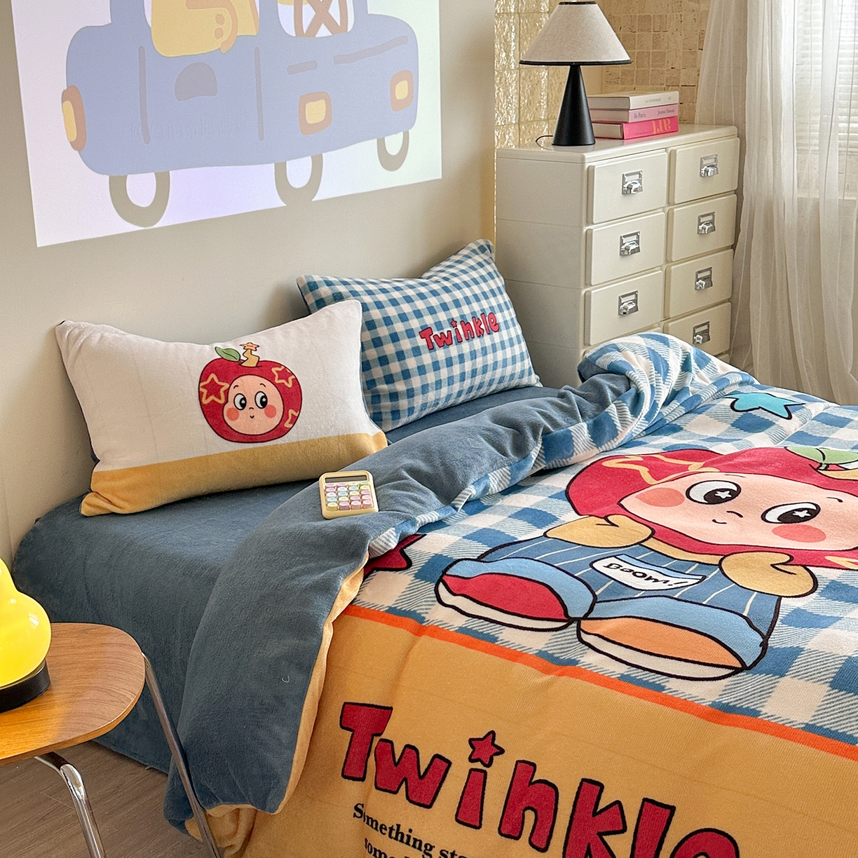 91家纺网 家纺一手货源 找家纺 美乐迪家纺 2025新款高品质大版牛奶绒四件套 星星男孩