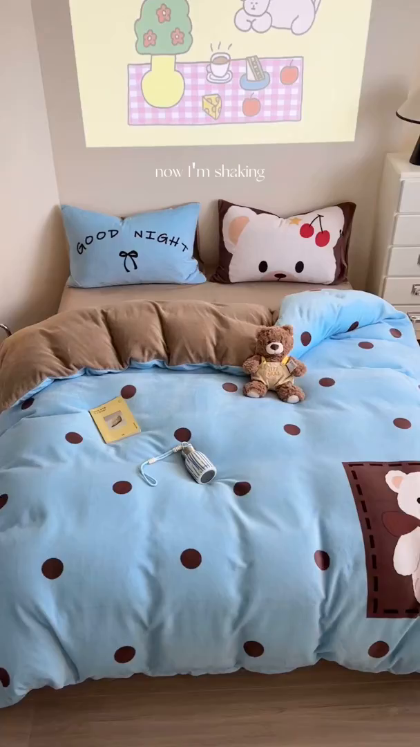 91家纺网 家纺一手货源 找家纺 美乐迪家纺 2025新款高品质大版牛奶绒四件套 波点小熊