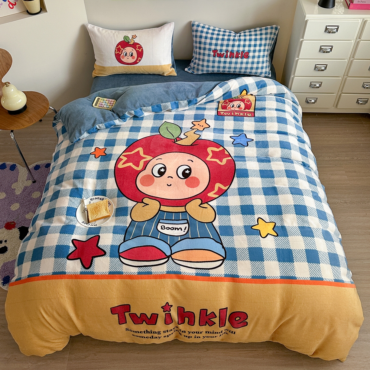 美乐迪家纺 2025新款高品质大版牛奶绒四件套 星星男孩