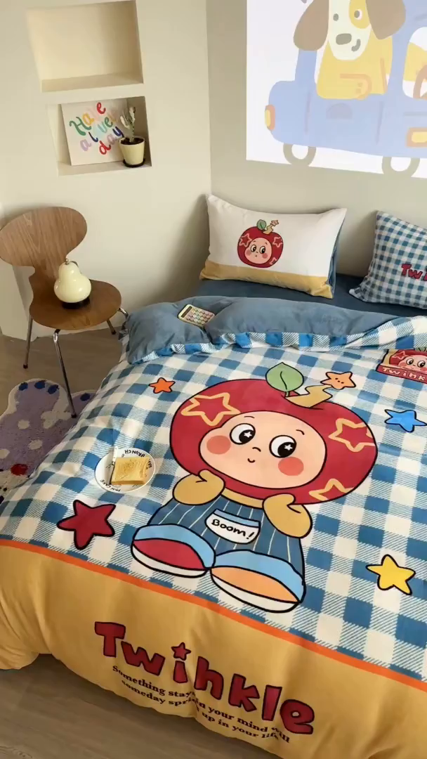 91家纺网 家纺一手货源 找家纺 美乐迪家纺 2025新款高品质大版牛奶绒四件套 星星男孩