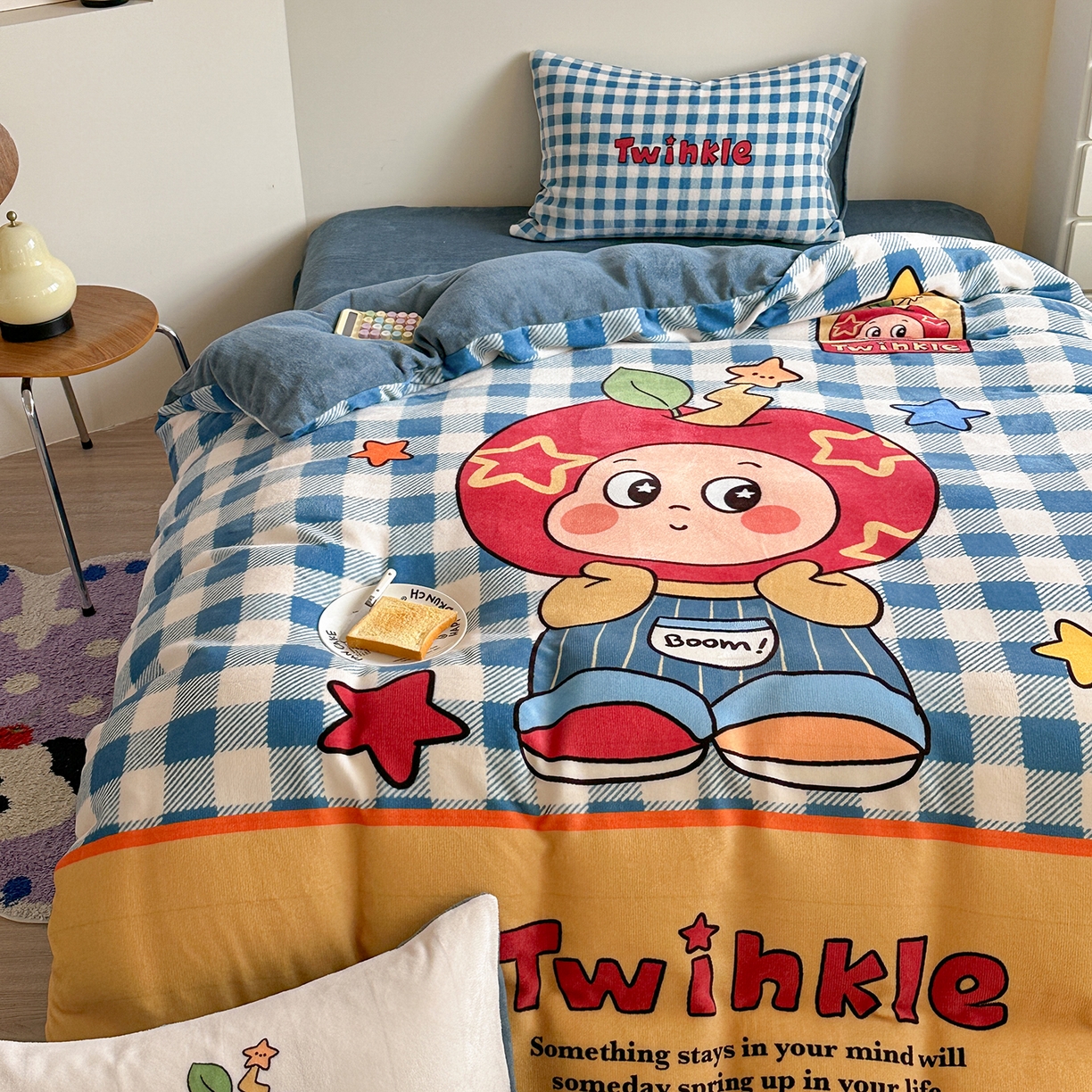 91家纺网 家纺一手货源 找家纺 美乐迪家纺 2025新款高品质大版牛奶绒四件套 星星男孩