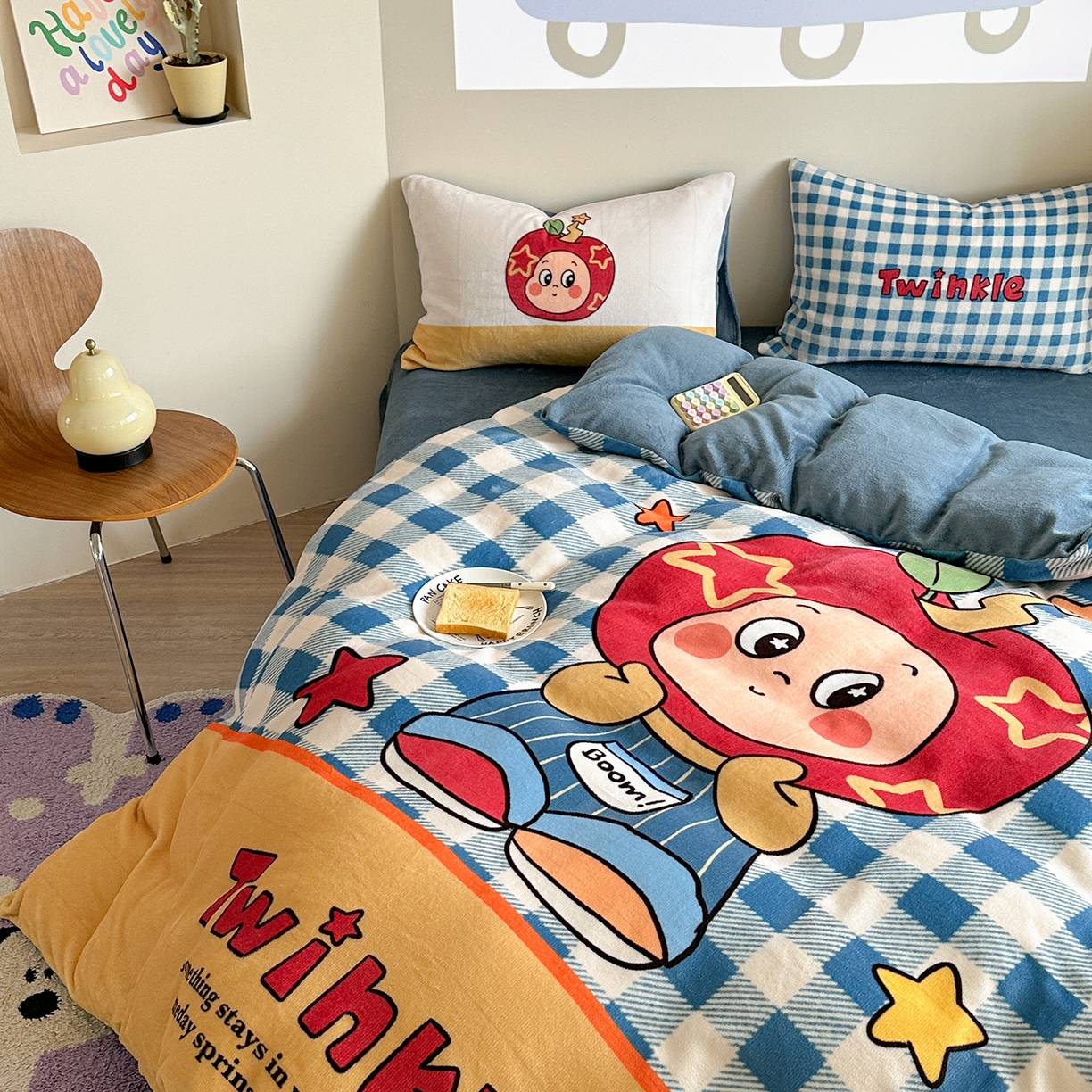 91家纺网 家纺一手货源 找家纺 美乐迪家纺 2025新款高品质大版牛奶绒四件套 星星男孩