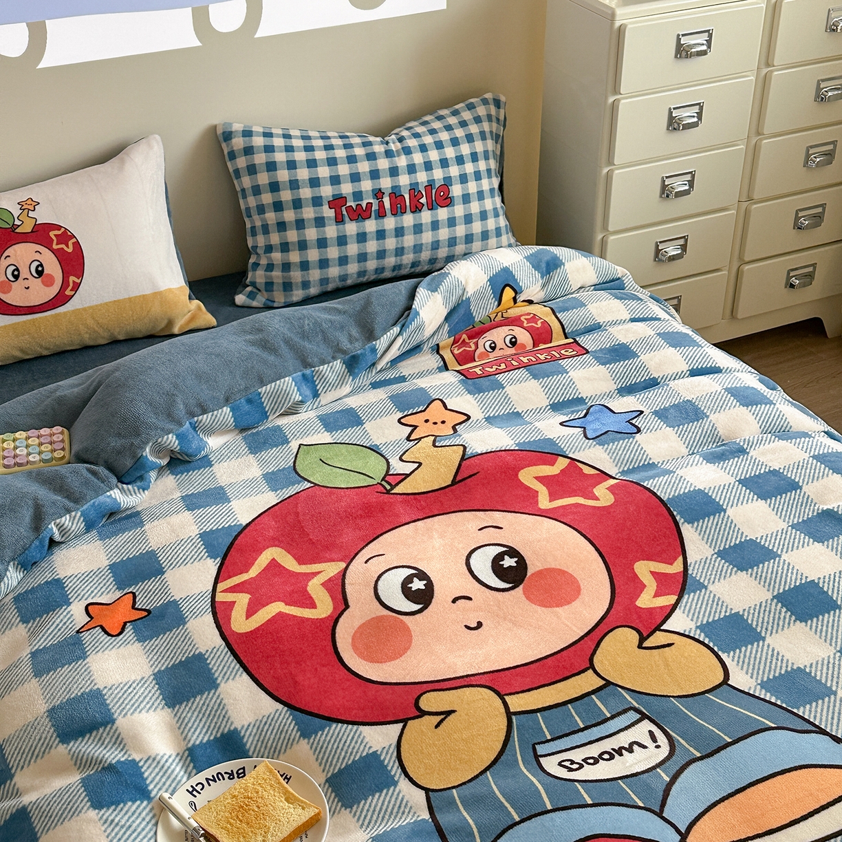 91家纺网 家纺一手货源 找家纺 美乐迪家纺 2025新款高品质大版牛奶绒四件套 星星男孩