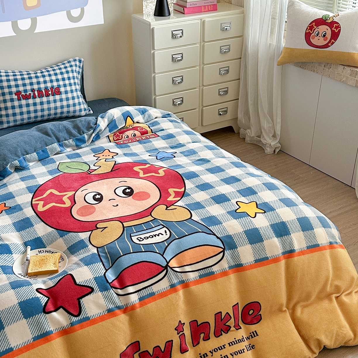 91家纺网 家纺一手货源 找家纺 美乐迪家纺 2025新款高品质大版牛奶绒四件套 星星男孩