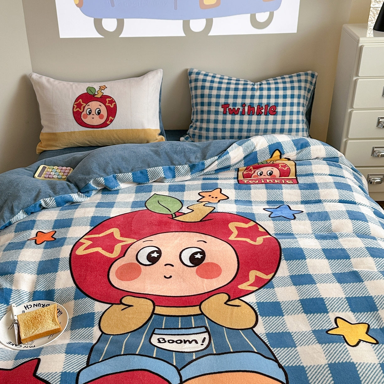 91家纺网 家纺一手货源 找家纺 美乐迪家纺 2025新款高品质大版牛奶绒四件套 星星男孩