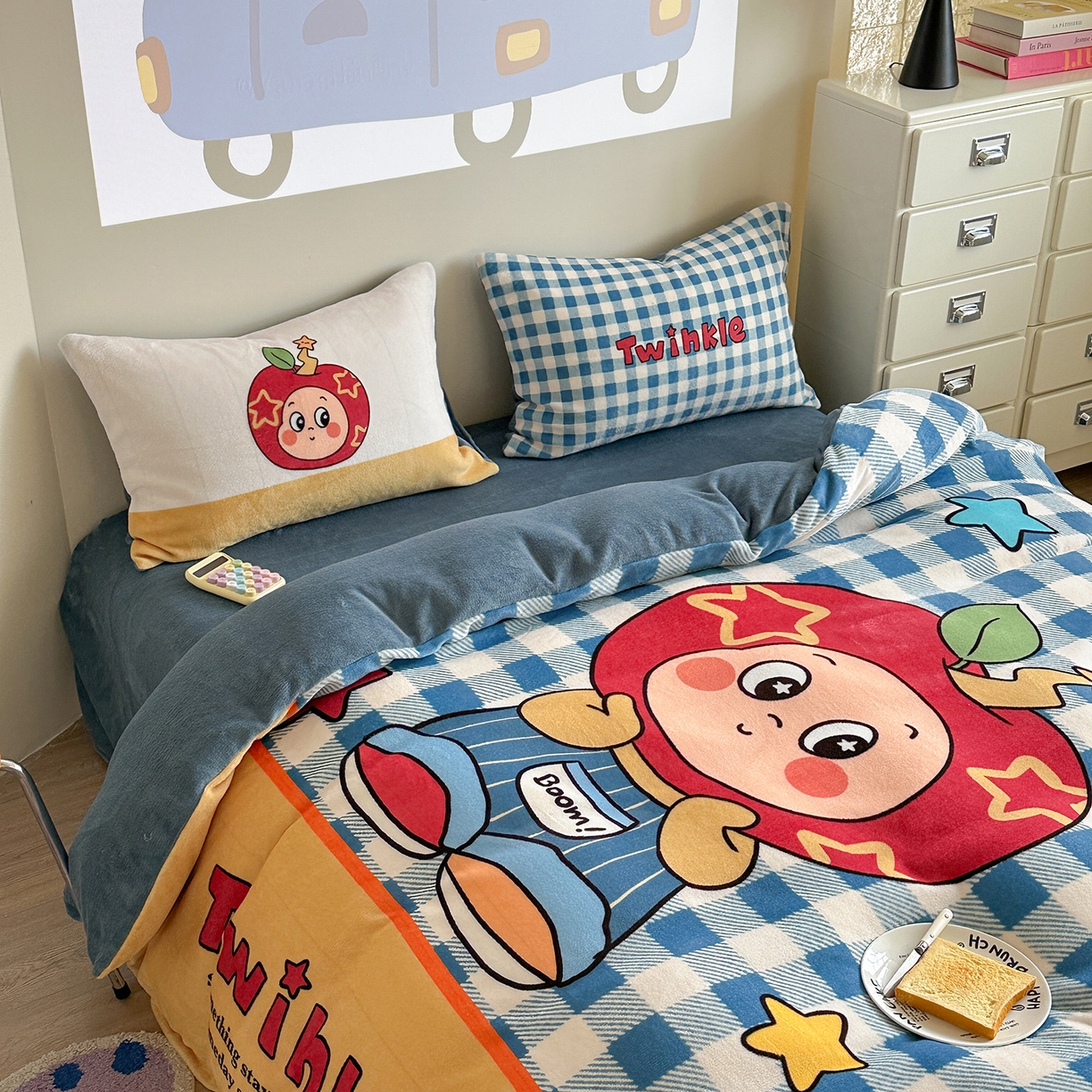 91家纺网 家纺一手货源 找家纺 美乐迪家纺 2025新款高品质大版牛奶绒四件套 星星男孩