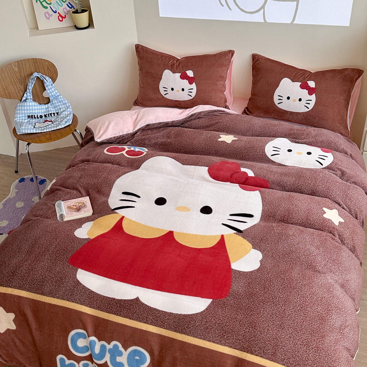 91家纺网 家纺一手货源 找家纺 美乐迪家纺 2025新款高品质大版牛奶绒四件套 大脸猫