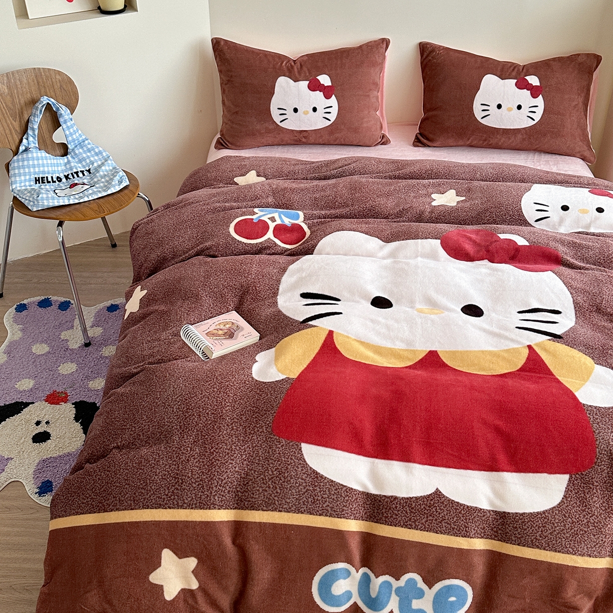 91家纺网 家纺一手货源 找家纺 美乐迪家纺 2025新款高品质大版牛奶绒四件套 大脸猫