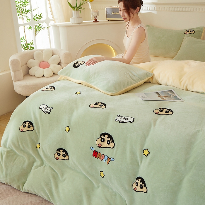 91家纺网 家纺一手货源 找家纺 楼兰公主毛毯专供 2025新款高克重230g牛奶绒数码印花毛巾绣卡通四件套 小男孩