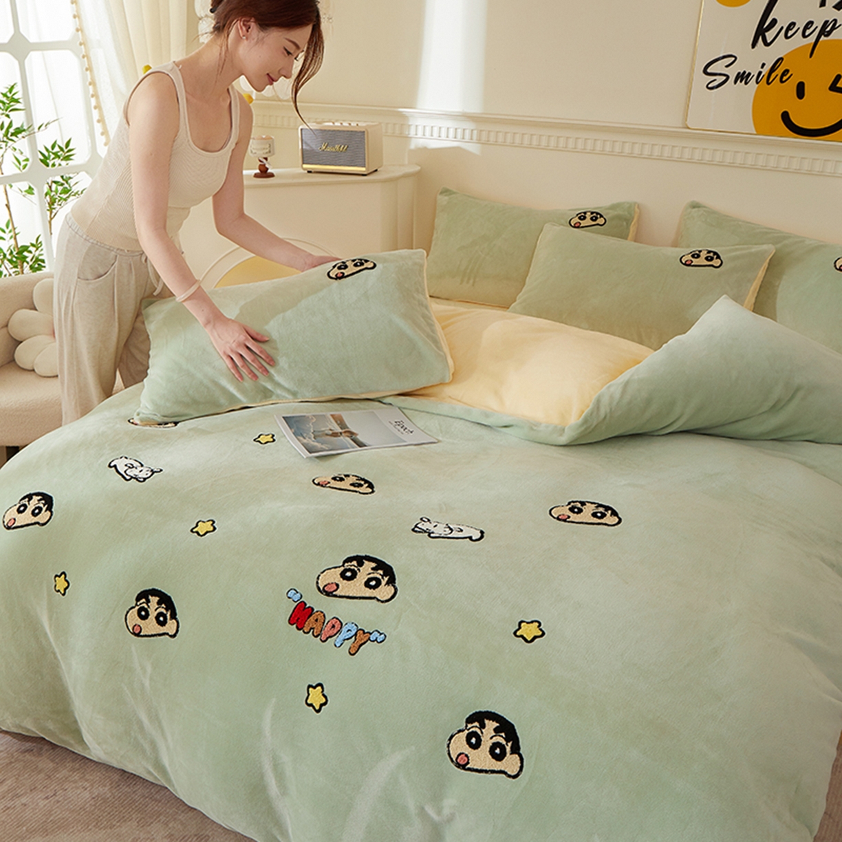 91家纺网 家纺一手货源 找家纺 楼兰公主毛毯专供 2025新款高克重230g牛奶绒数码印花毛巾绣卡通四件套 小男孩