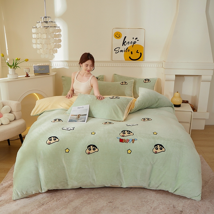 91家纺网 家纺一手货源 找家纺 （总）楼兰公主毛毯专供 2025新款高克重230g牛奶绒数码印花毛巾绣卡通四件套