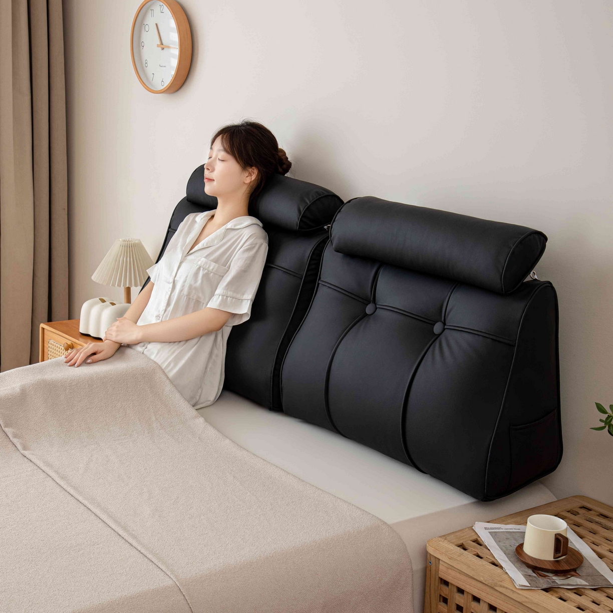 91家纺网 家纺一手货源 找家纺 （总）沐沐家纺 2026新款简约科技布立体靠枕带头枕