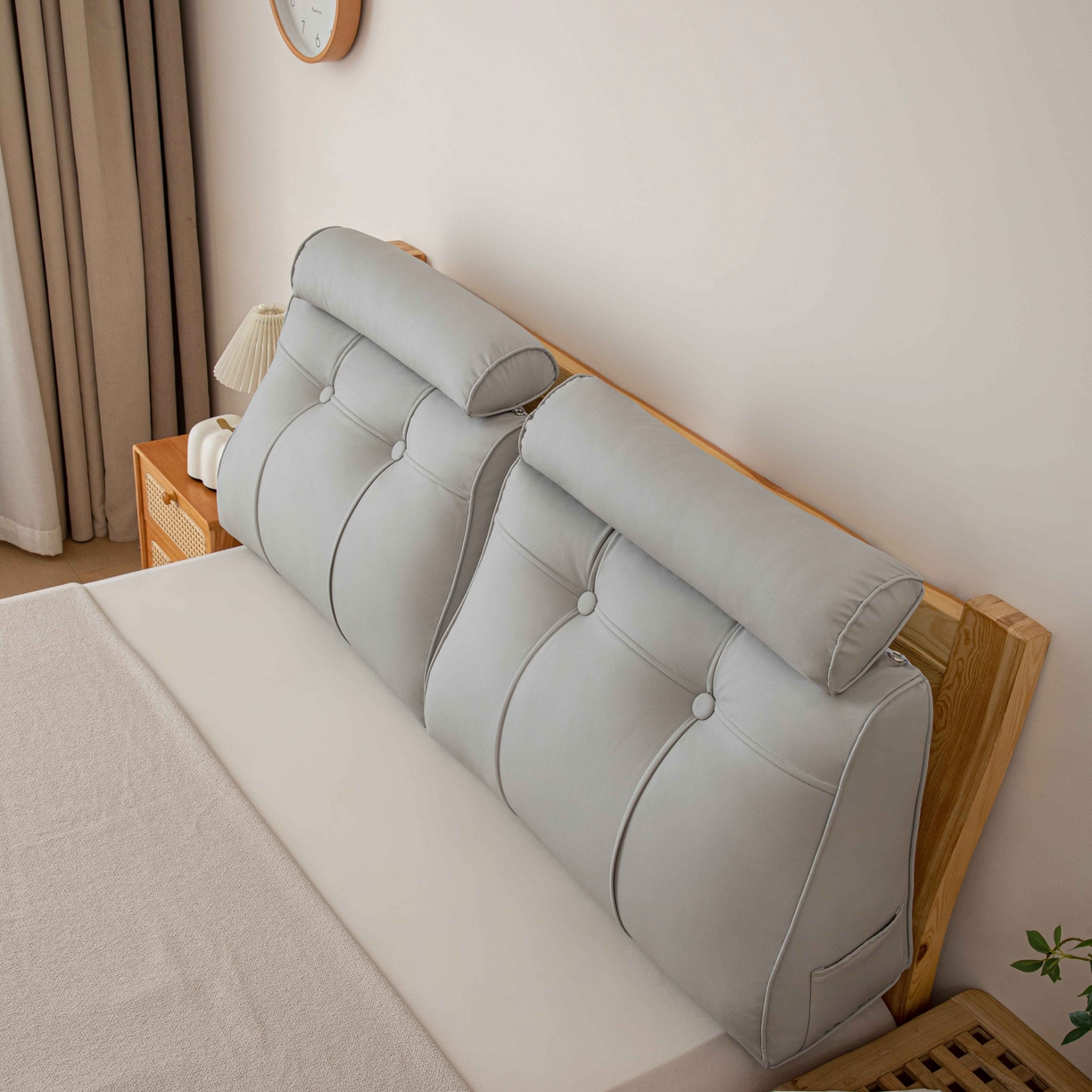 沐沐家纺 2026新款简约科技布立体靠枕带头枕 浅灰