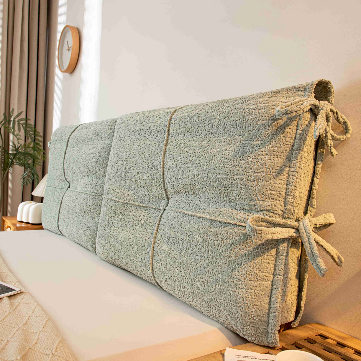 91家纺网 家纺一手货源 找家纺 沐沐家纺 2026新款简约可可西里床头靠背 水绿