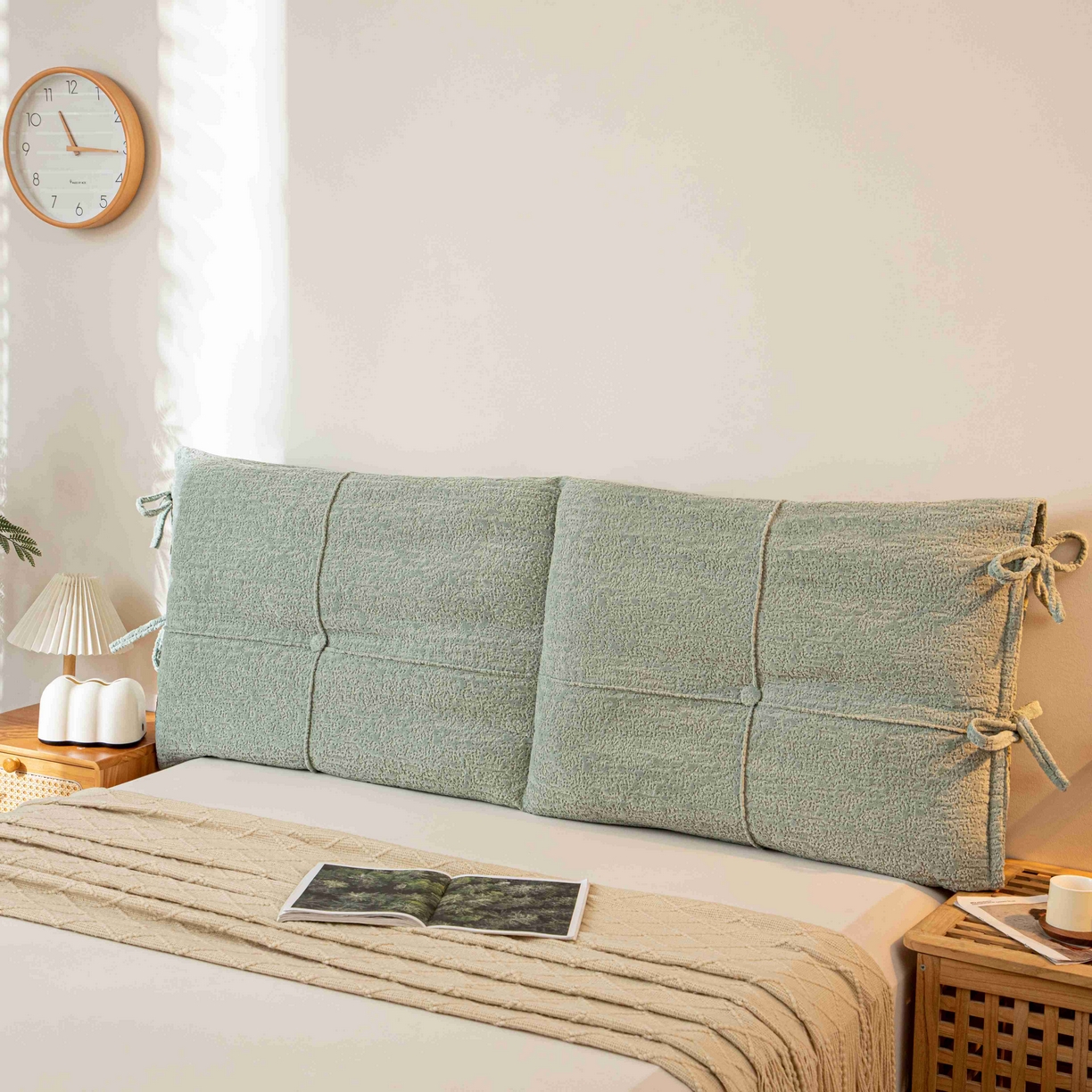 91家纺网 家纺一手货源 找家纺 沐沐家纺 2026新款简约可可西里床头靠背 水绿