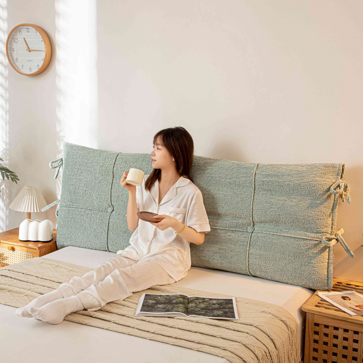 91家纺网 家纺一手货源 找家纺 沐沐家纺 2026新款简约可可西里床头靠背 水绿