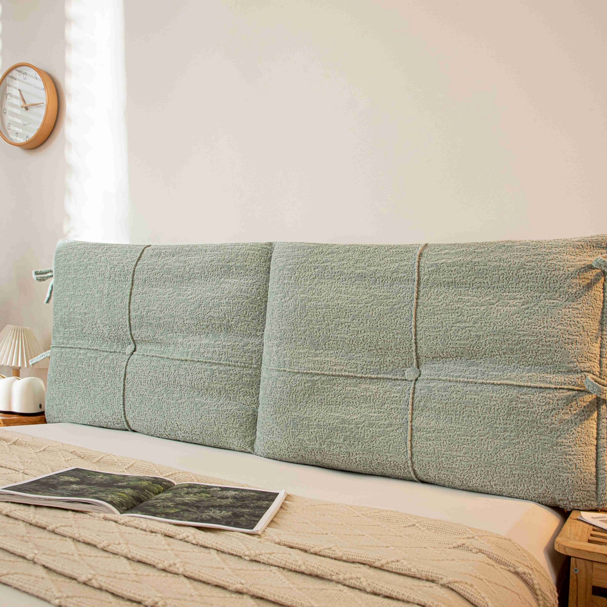 91家纺网 家纺一手货源 找家纺 沐沐家纺 2026新款简约可可西里床头靠背 水绿