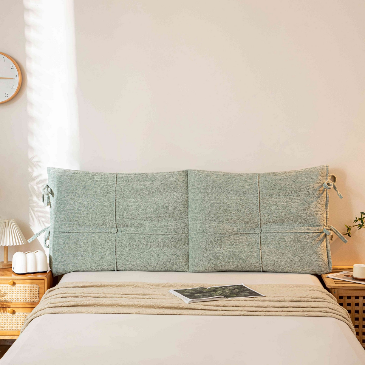 91家纺网 家纺一手货源 找家纺 沐沐家纺 2026新款简约可可西里床头靠背 水绿