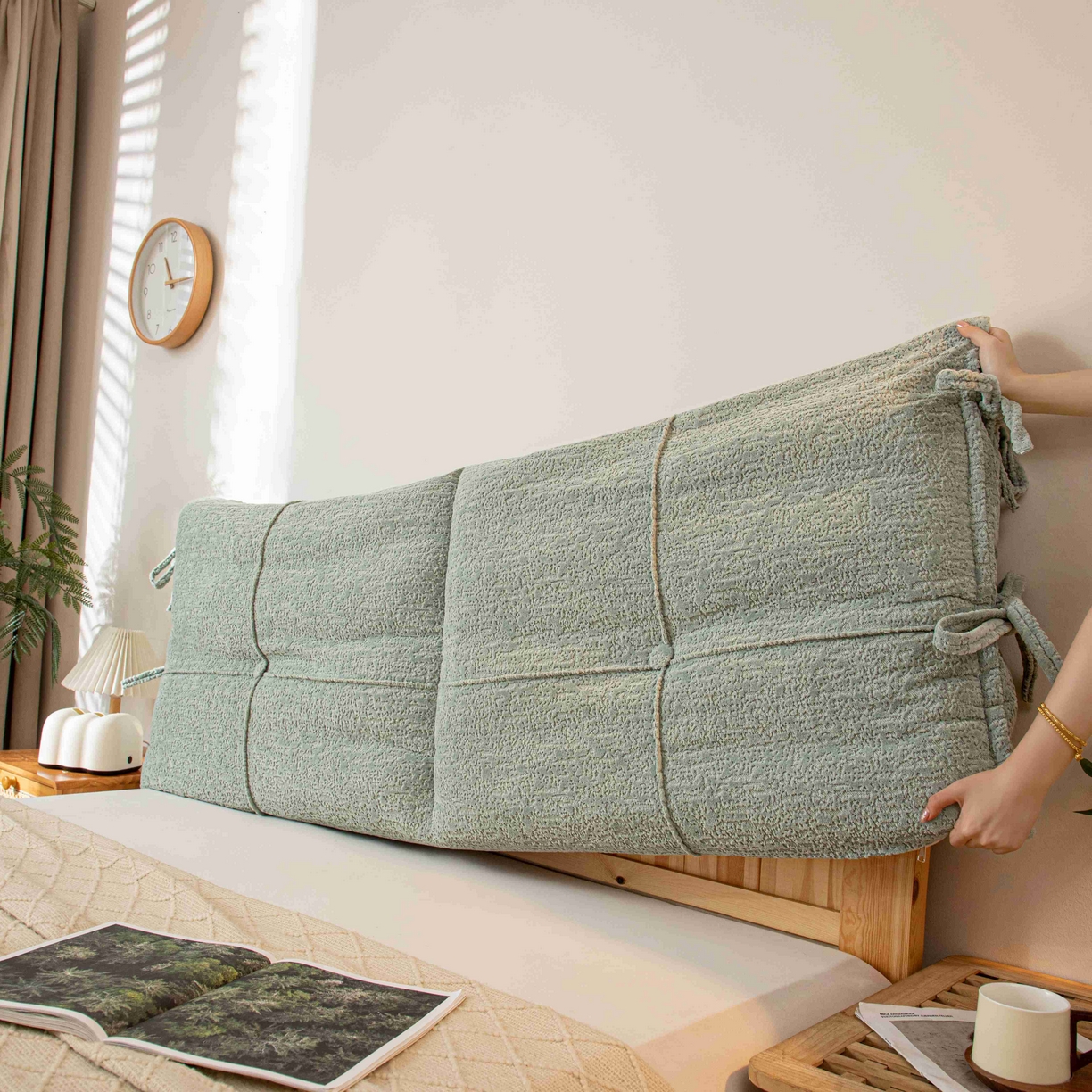 91家纺网 家纺一手货源 找家纺 沐沐家纺 2026新款简约可可西里床头靠背 水绿