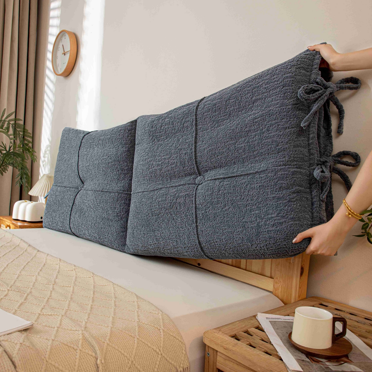 91家纺网 家纺一手货源 找家纺 沐沐家纺 2026新款简约可可西里床头靠背 深灰