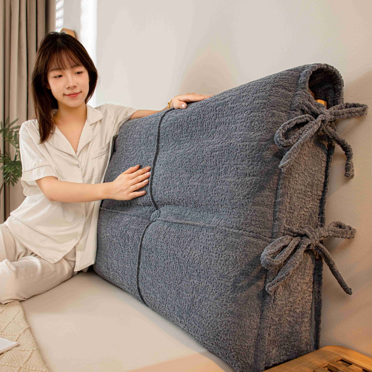 91家纺网 家纺一手货源 找家纺 沐沐家纺 2026新款简约可可西里床头靠背 深灰