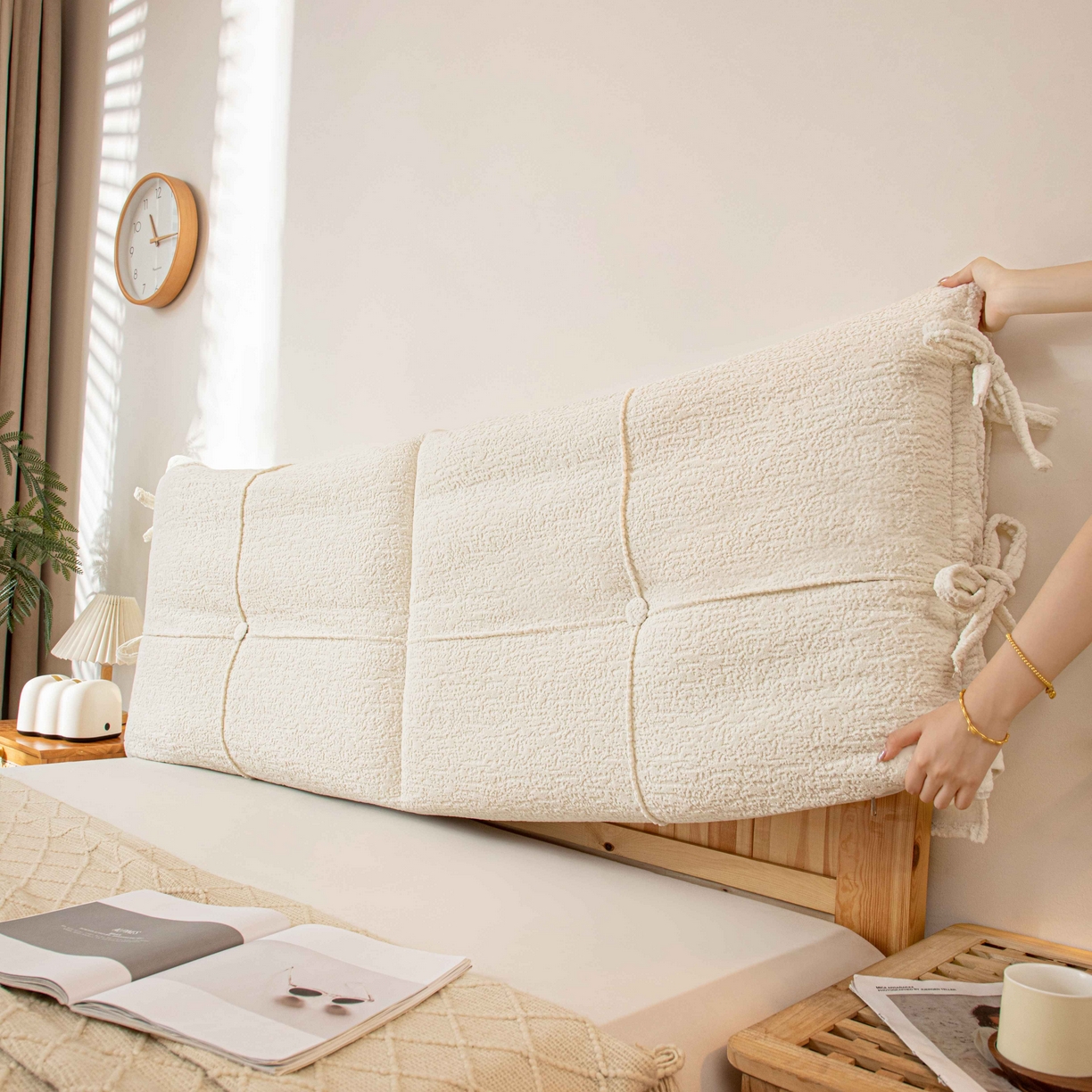 91家纺网 家纺一手货源 找家纺 沐沐家纺 2026新款简约可可西里床头靠背 米白