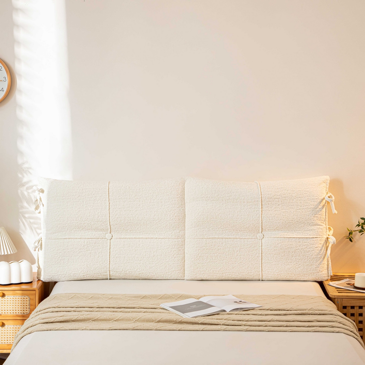 91家纺网 家纺一手货源 找家纺 沐沐家纺 2026新款简约可可西里床头靠背 米白