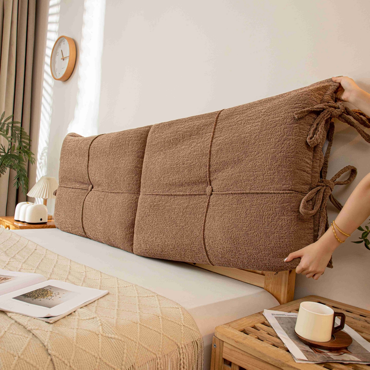 91家纺网 家纺一手货源 找家纺 沐沐家纺 2026新款简约可可西里床头靠背 咖色