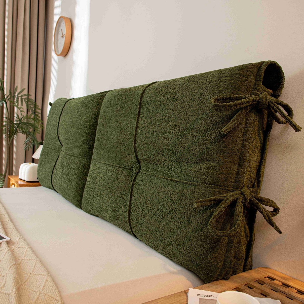 91家纺网 家纺一手货源 找家纺 沐沐家纺 2026新款简约可可西里床头靠背 墨绿