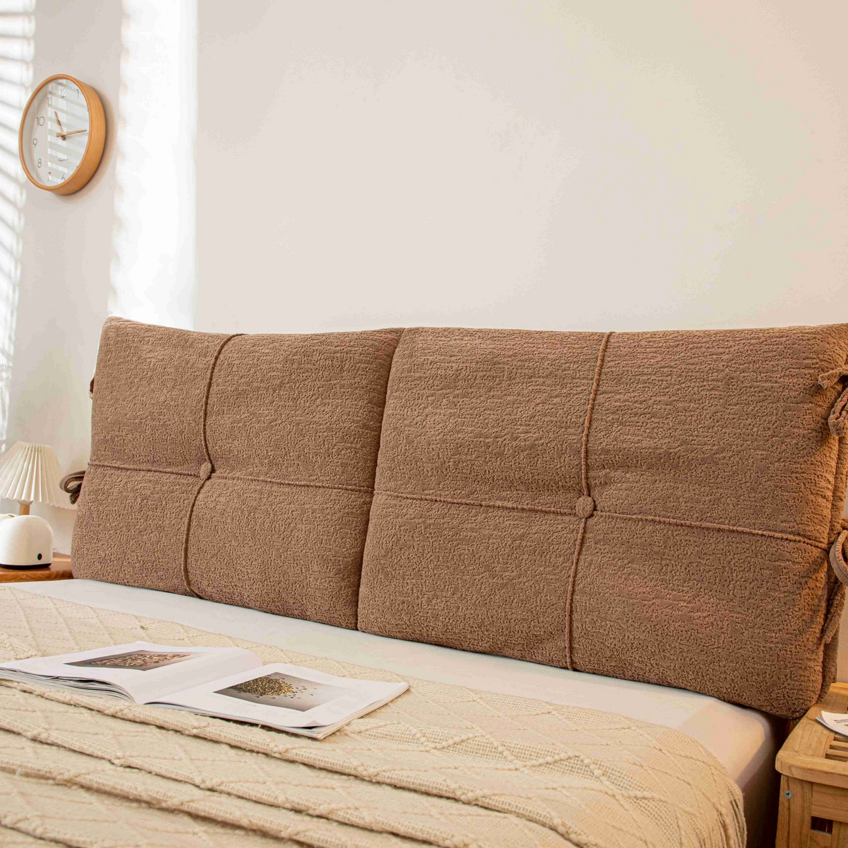 91家纺网 家纺一手货源 找家纺 沐沐家纺 2026新款简约可可西里床头靠背 咖色