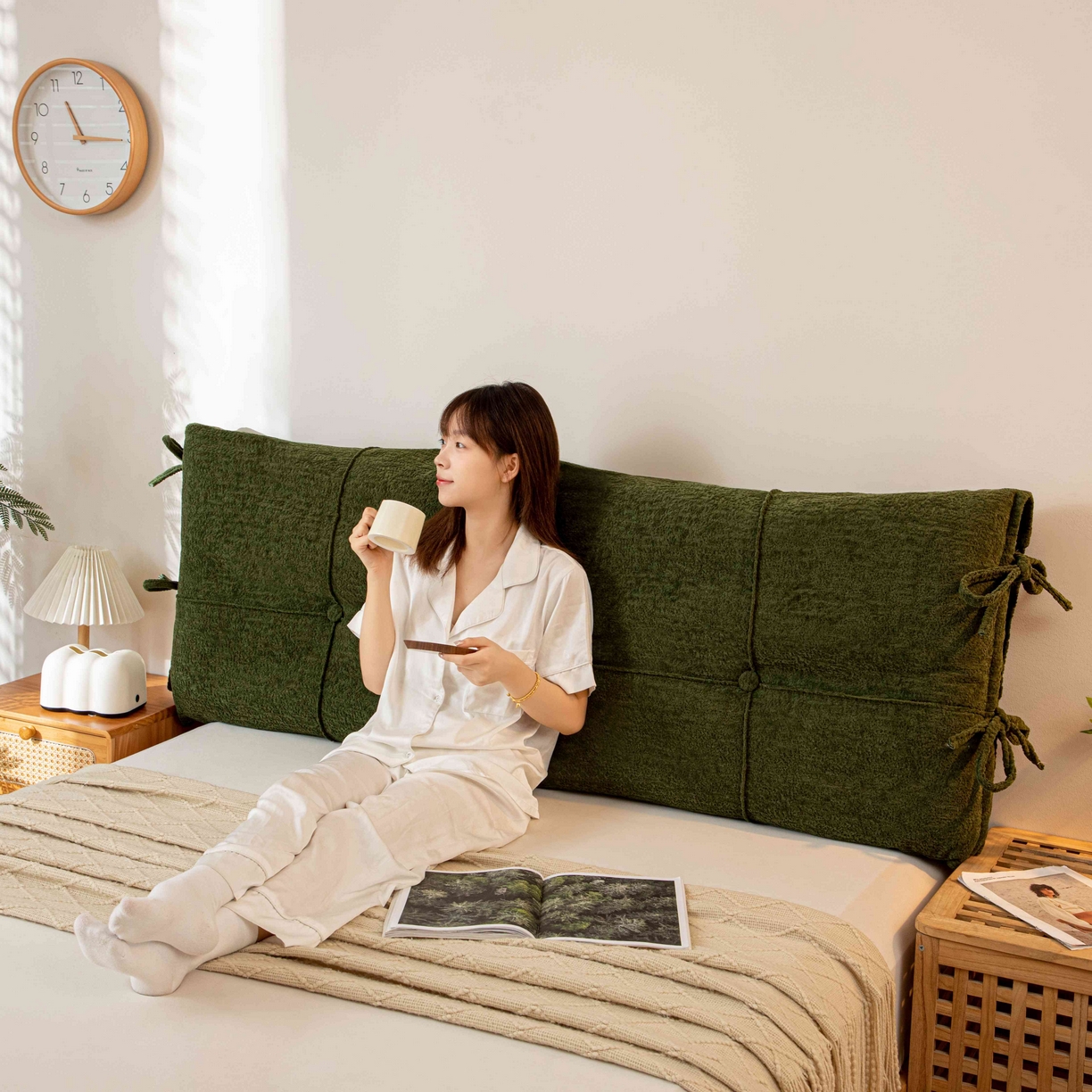 91家纺网 家纺一手货源 找家纺 沐沐家纺 2026新款简约可可西里床头靠背 墨绿