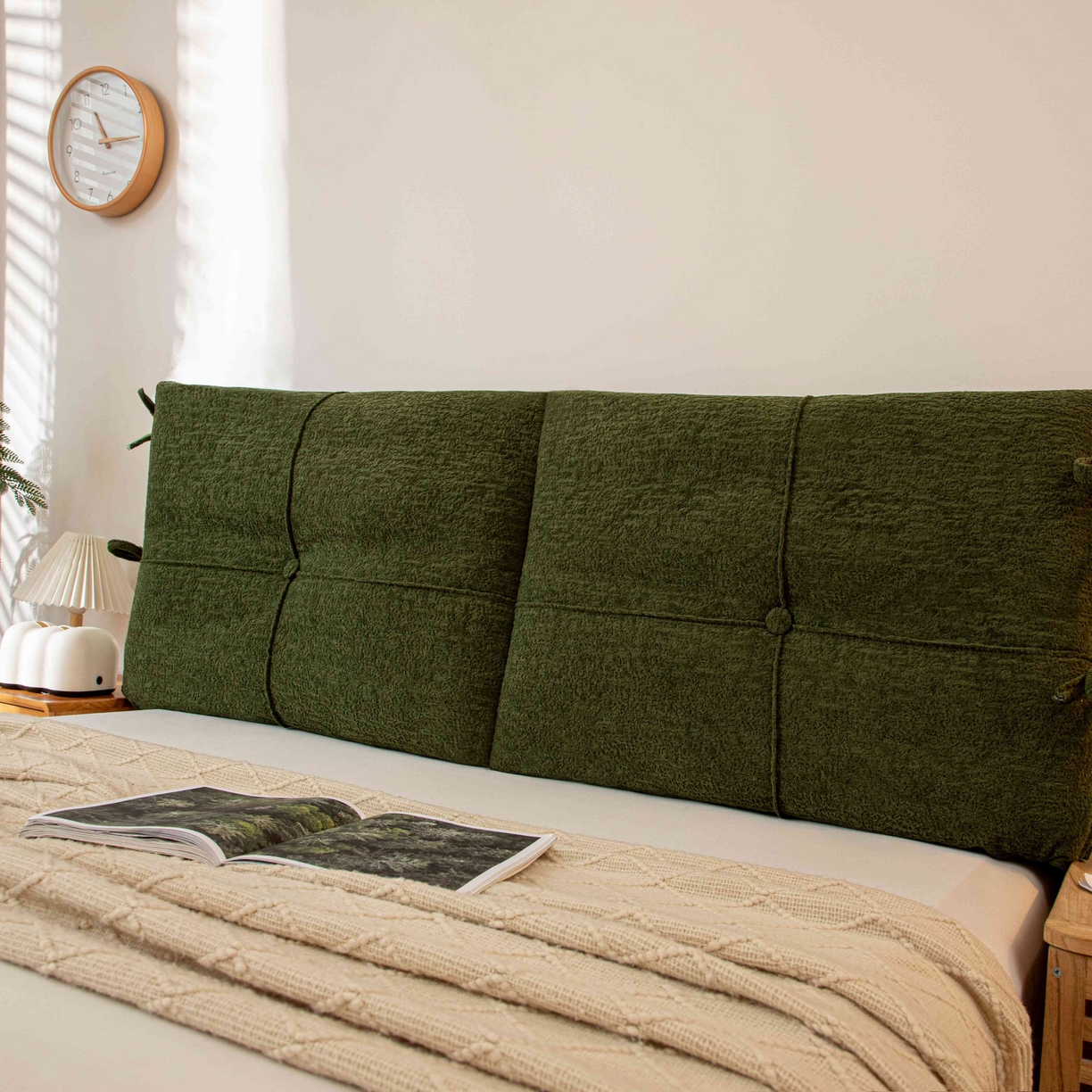 91家纺网 家纺一手货源 找家纺 沐沐家纺 2026新款简约可可西里床头靠背 墨绿