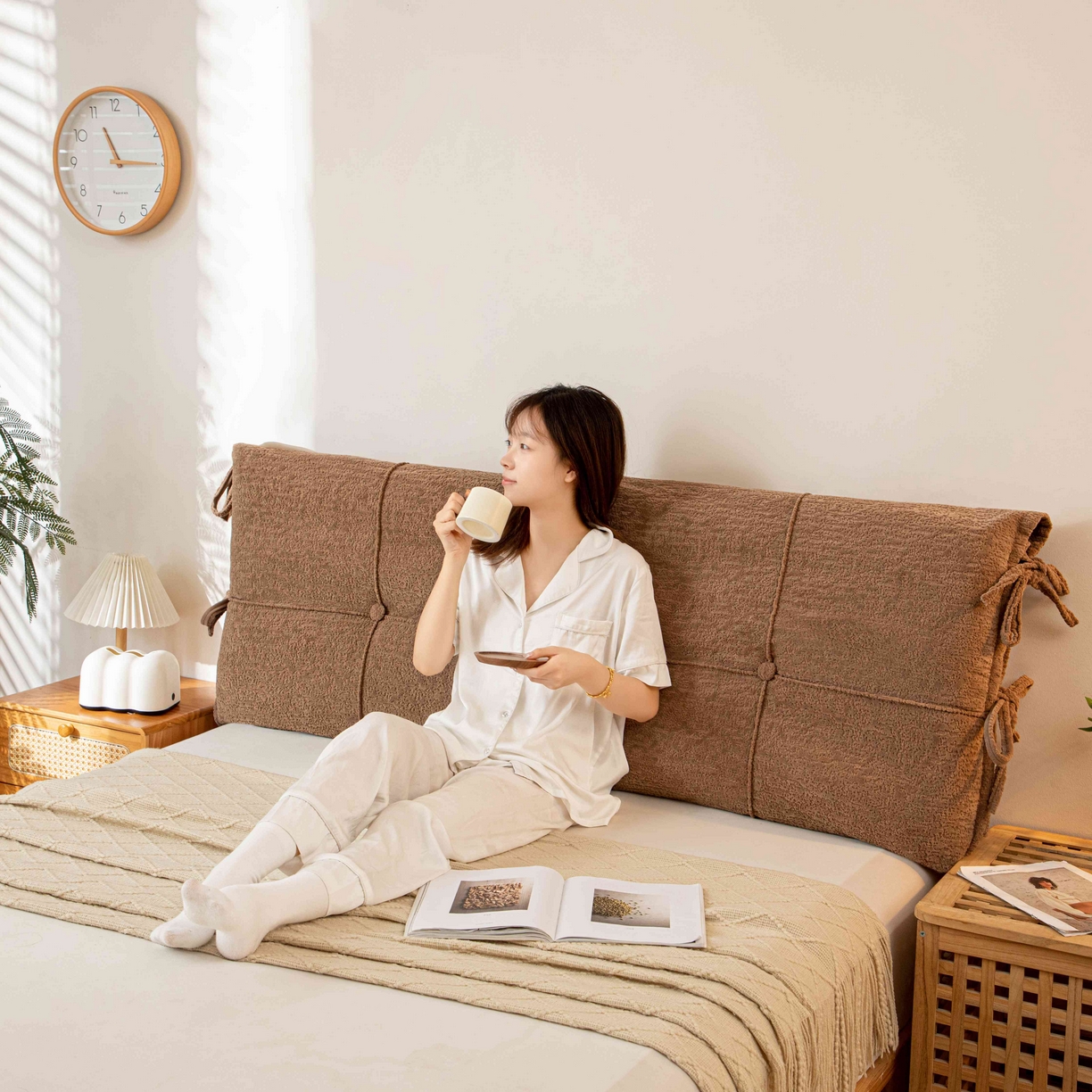 91家纺网 家纺一手货源 找家纺 沐沐家纺 2026新款简约可可西里床头靠背 咖色