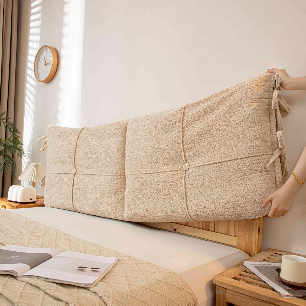 91家纺网 家纺一手货源 找家纺 沐沐家纺 2026新款简约可可西里床头靠背 卡其