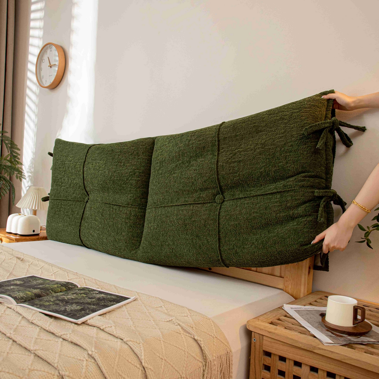 91家纺网 家纺一手货源 找家纺 沐沐家纺 2026新款简约可可西里床头靠背 墨绿