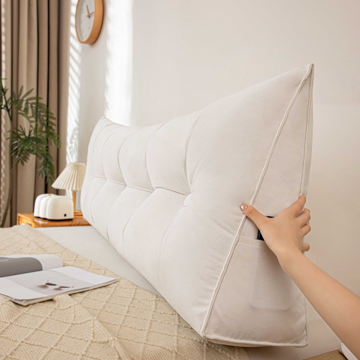 91家纺网 家纺一手货源 找家纺 沐沐家纺 2026新款磨砂绒三角靠背（不带头枕） 白色