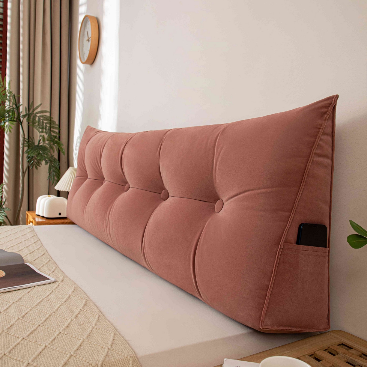 91家纺网 家纺一手货源 找家纺 沐沐家纺 2026新款磨砂绒三角靠背（不带头枕） 粉色