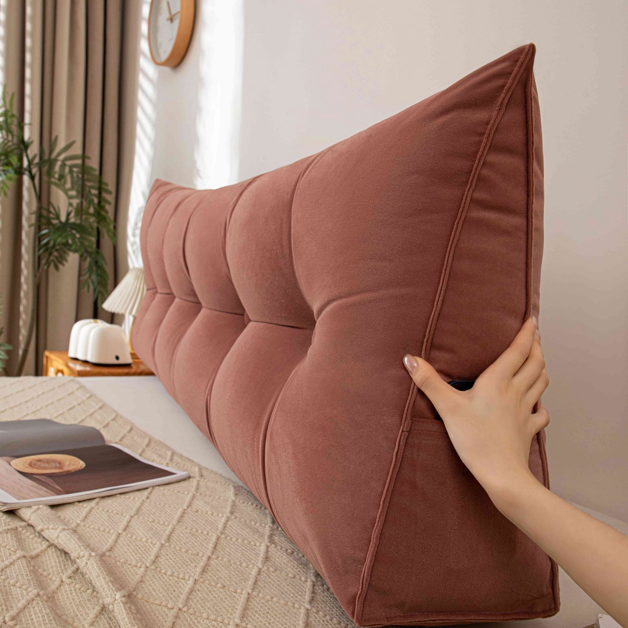 91家纺网 家纺一手货源 找家纺 沐沐家纺 2026新款磨砂绒三角靠背（不带头枕） 粉色