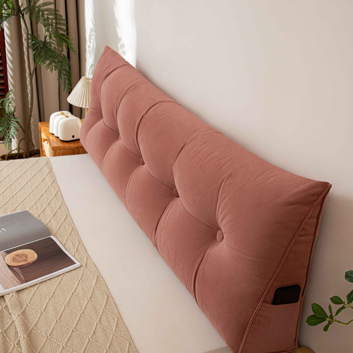 91家纺网 家纺一手货源 找家纺 沐沐家纺 2026新款磨砂绒三角靠背（不带头枕） 粉色