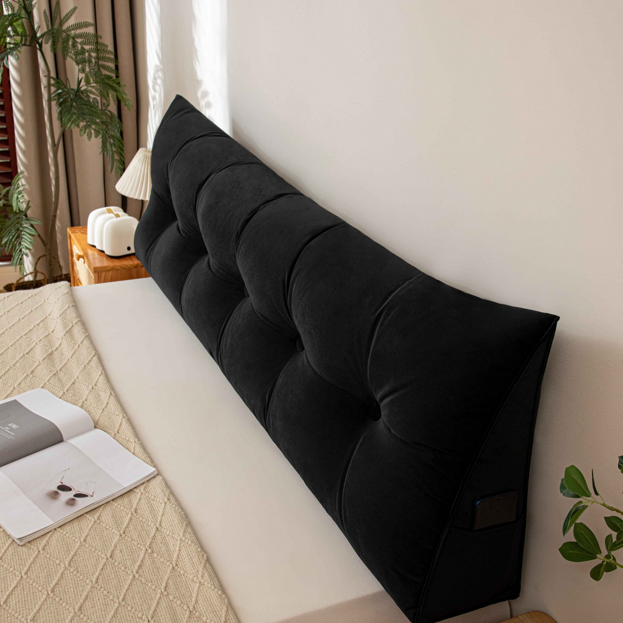 91家纺网 家纺一手货源 找家纺 沐沐家纺 2026新款磨砂绒三角靠背（不带头枕） 黑色